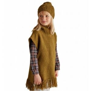 Bonpoint Girls Yak Wool/Wool Olive Turtleneck Sleeveless Sweater Poncho Size 12